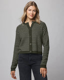 Amber Stripe Crop Cardigan - Green Spruce/Pale Oak