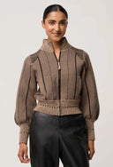 Jeanne Bomber Jacket - Tan Chevron
