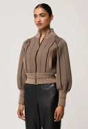 Jeanne Bomber Jacket - Tan Chevron