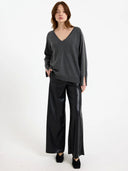 Glitz Split Cuff V Neck Cashmere Knit - Derby Grey