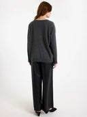 Glitz Split Cuff V Neck Cashmere Knit - Derby Grey