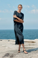 Box Cotton/Tencel Long T-Shirt Dress - Washed Black