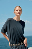 Box Cotton/Tencel Long T-Shirt Dress - Washed Black