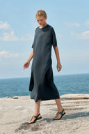 Box Cotton/Tencel Long T-Shirt Dress - Washed Black