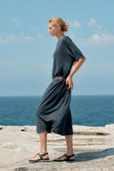 Box Cotton/Tencel Long T-Shirt Dress - Washed Black