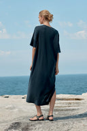 Box Cotton/Tencel Long T-Shirt Dress - Washed Black