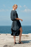 Box Cotton/Tencel Long T-Shirt Dress - Washed Black