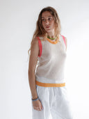 Debora Three Colour Alpaca Top - Bianco