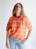 Diletta Striped Alpaca Short Sleeve - Rosa/Mandarino