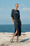Box Cotton/Tencel Long T-Shirt Dress - Washed Black