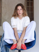 Openwork Short Sleeve Alpaca Cardigan - Bianco