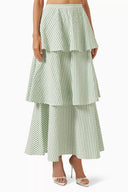 Striped Layered Seersucker Maxi Skirt - Green
