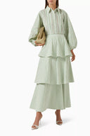 Striped Layered Seersucker Maxi Skirt - Green