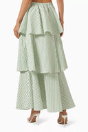 Striped Layered Seersucker Maxi Skirt - Green